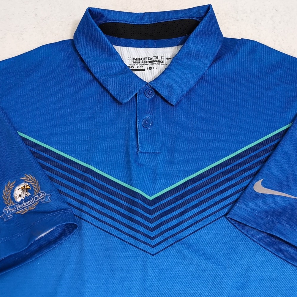 Nike Golf Tour Performance Polo Shirt Mens M Blue Gradient The Federal Club Vent